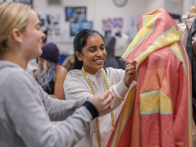 girls working in fashion and textiles class