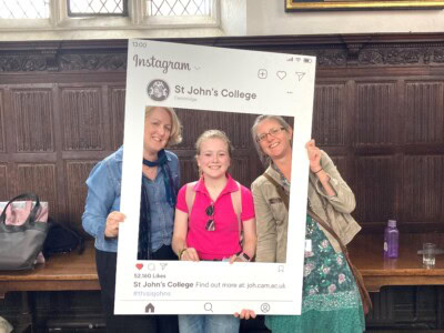 Cambridge open day, student in frame