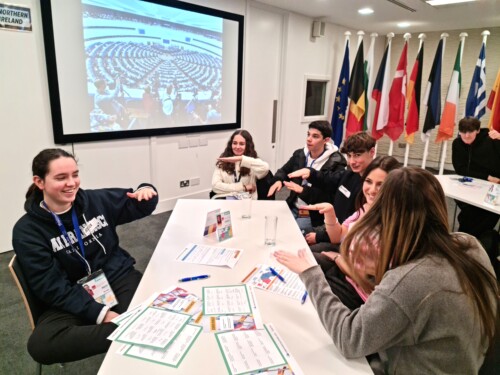 Students working at Table in Europe House