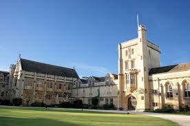 Mansfield College Oxford with clear blue skies