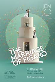 Poster of a wedding cake to advertise Mozart's Opera 'The marriage Of Figaro' at The Coliseum