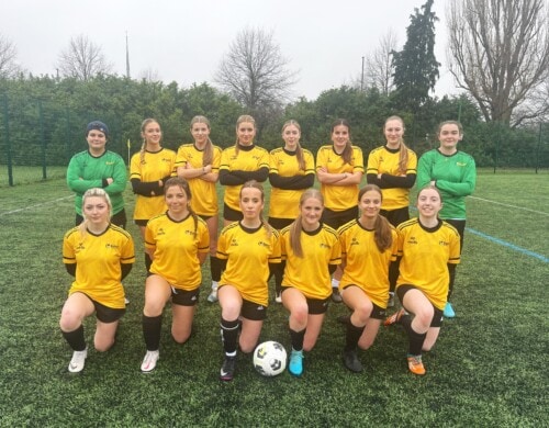 Women's Football Team in yellow Esher kit